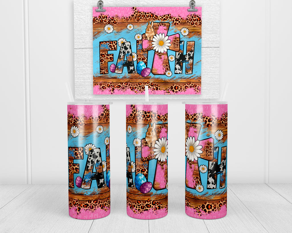 Easter Faith with Cross Religious 20 oz insulated tumbler with lid and straw - Sew Lucky Embroidery