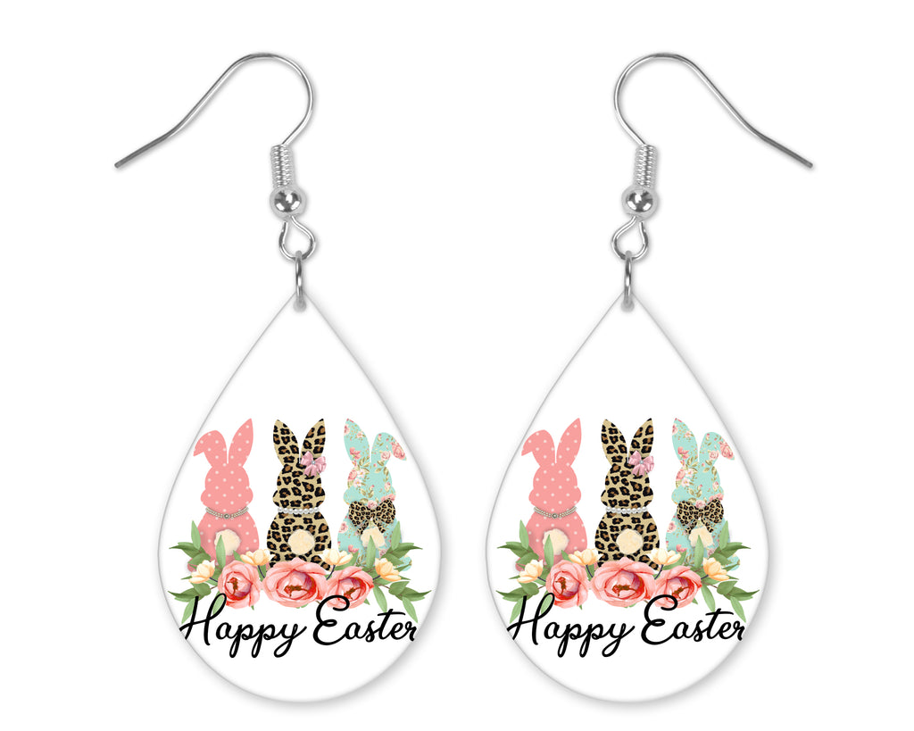 Easter Bunny Trio Teardrop Earrings - Sew Lucky Embroidery