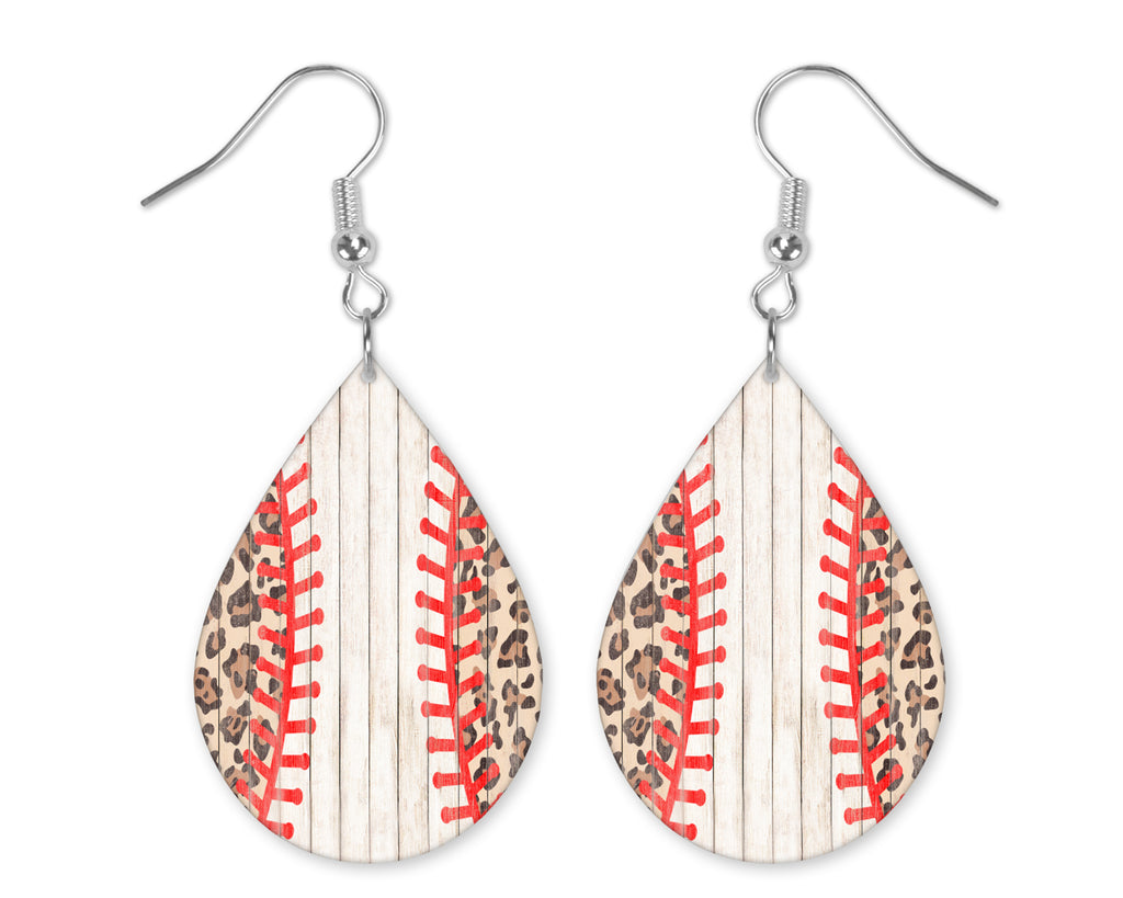 Faded  Baseball Leopard Teardrop Earrings - Sew Lucky Embroidery