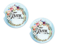 Faith is Love Sandstone Car Coasters - Sew Lucky Embroidery