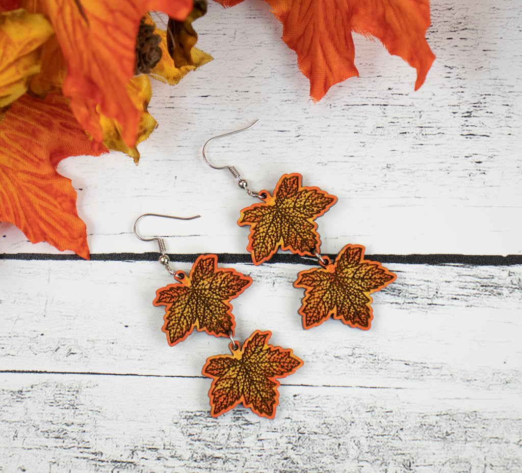 Fall Leaves Earrings - Sew Lucky Embroidery