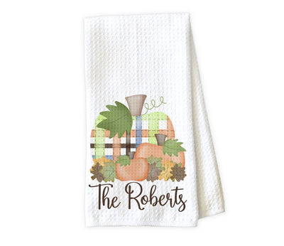 Fall and Plaid Pumpkins Personalized Waffle Weave Microfiber Kitchen Towel