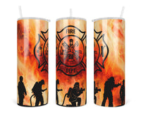 Firefighters 20 oz insulated tumbler with lid and straw - Sew Lucky Embroidery