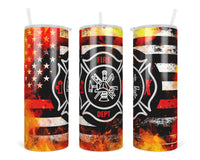 Fire Flag 20 oz insulated tumbler with lid and straw - Sew Lucky Embroidery