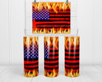 Fire and Rescue Flag 20oz insulated tumbler with lid and straw - Sew Lucky Embroidery