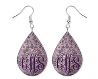 Floral Damask Monogrammed Teardrop Earrings