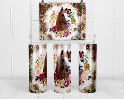 Floral Horse 20 oz insulated tumbler with lid and straw