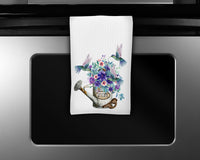 Floral Watering Can Waffle Weave Microfiber Kitchen Towel - Sew Lucky Embroidery