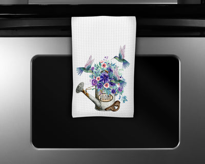 Floral Watering Can Waffle Weave Microfiber Kitchen Towel