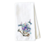 Floral Watering Can Waffle Weave Microfiber Kitchen Towel - Sew Lucky Embroidery