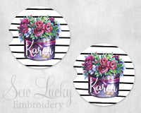 Floral Planter Sandstone Car Coasters - Sew Lucky Embroidery