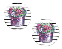 Floral Planter Sandstone Car Coasters - Sew Lucky Embroidery