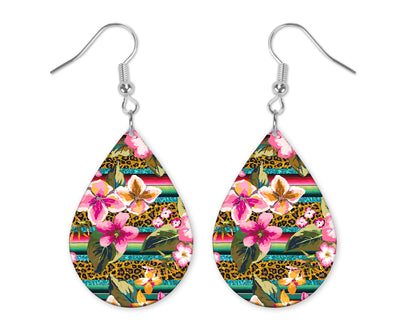Floral Serape Handmade Wood Earrings