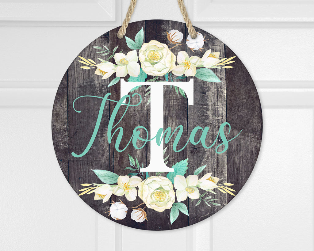 Floral and Cotton Personalized Door Hanger - Sew Lucky Embroidery