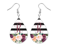 Floral Stripes Monogrammed Teardrop Earrings