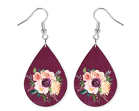 Floral Wine Colored Teardrop Earrings