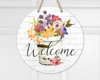 Flower Pail Welcome Door Hanger - Sew Lucky Embroidery
