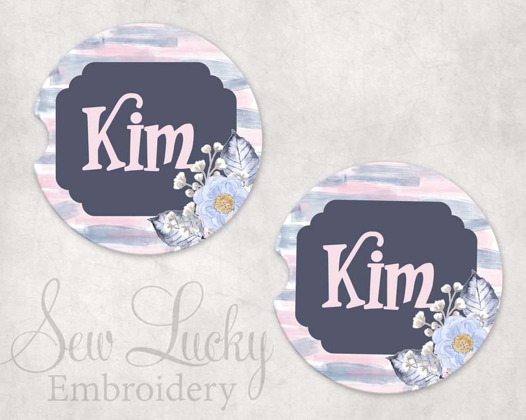 Flower Frame Sandstone Car Coasters - Sew Lucky Embroidery