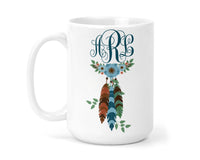 Flowers and Feathers 15 oz Monogrammed coffee mug