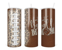 Football Mom Leopard 20 oz insulated tumbler with lid and straw - Sew Lucky Embroidery