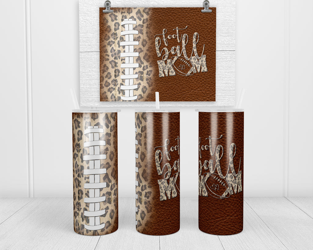 Football Mom Leopard 20 oz insulated tumbler with lid and straw - Sew Lucky Embroidery