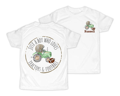Just a Boy Who Loves Tractors and Football Personalized Short or Long Sleeves Shirt