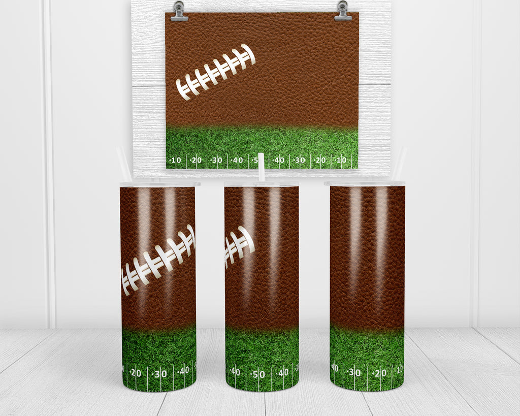 Football and Yard Line 20 oz insulated tumbler with lid and straw - Sew Lucky Embroidery