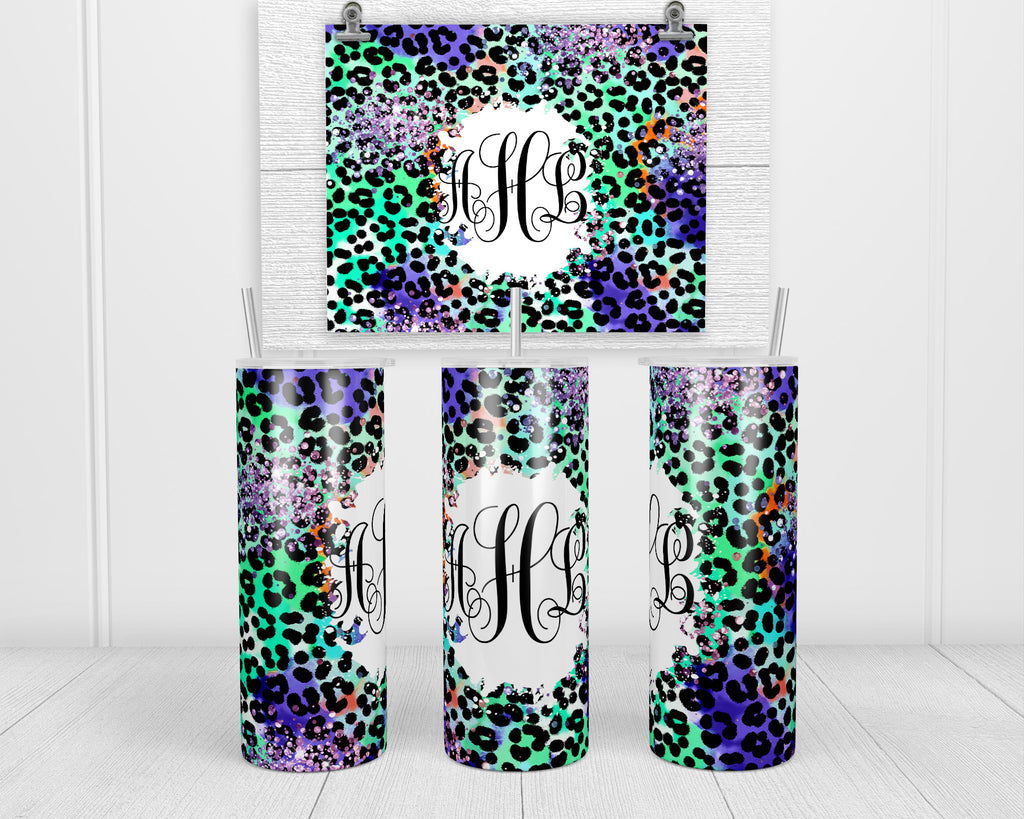 Fun Leopard Colorful Personalized 20 oz insulated tumbler - Sew Lucky Embroidery