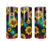 Galaxy Sunflowers 20 oz insulated tumbler with lid and straw - Sew Lucky Embroidery