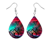 Galaxy Red Monogrammed Teardrop Earrings