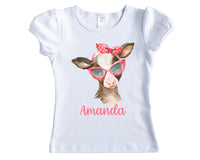 Girl Calf with Glasses Personalized Short or Long Sleeves Shirt - Sew Lucky Embroidery