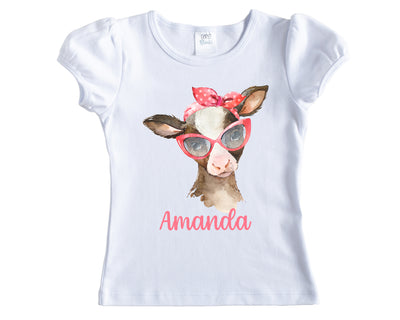 Girl Calf with Glasses Personalized Short or Long Sleeves Shirt