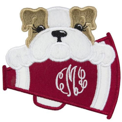 Bulldog Megaphone Football Sew or Iron on Embroidered Monogram Patch