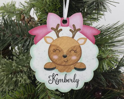 Girl Reindeer Christmas Ornament Personalized