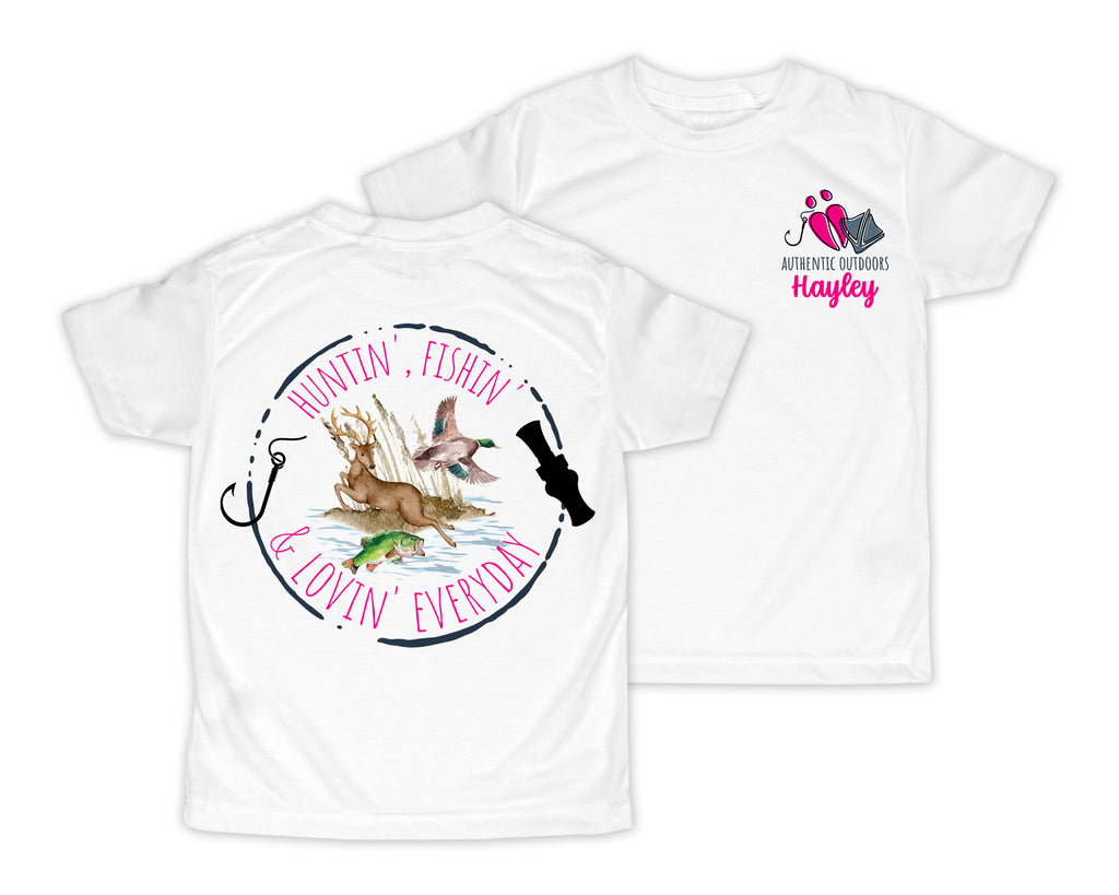 Girls Huntin and Fishin Personalized Short or Long Sleeves Shirt - Sew Lucky Embroidery