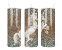 Glitter Unicorn Personalized 20 oz insulated stainless steel tumbler with lid and straw - Sew Lucky Embroidery