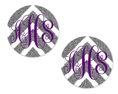 Glitter Chevron Personalized Sandstone Car Coasters (Set of Two)