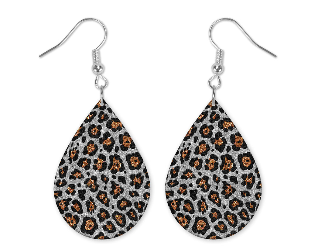 Glitter Leopard Handmade Wood Earrings - Sew Lucky Embroidery