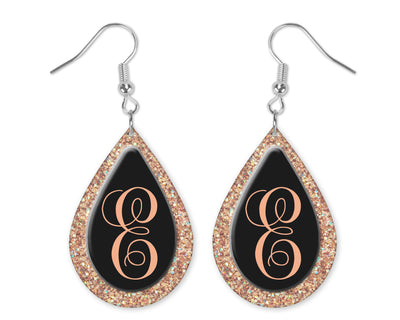 Glitter Trim Monogrammed Teardrop Earrings
