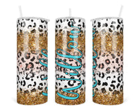 Glitter Leopard Stripes Personalized 20 oz insulated tumbler - Sew Lucky Embroidery