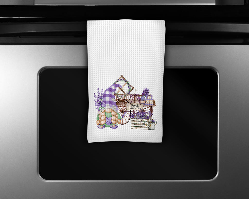 Gnome Lavender Wagon Waffle Weave Microfiber Kitchen Towel - Sew Lucky Embroidery
