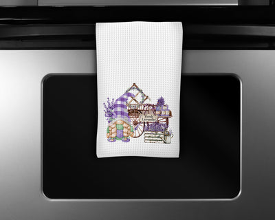 Gnome Lavender Wagon Waffle Weave Microfiber Kitchen Towel