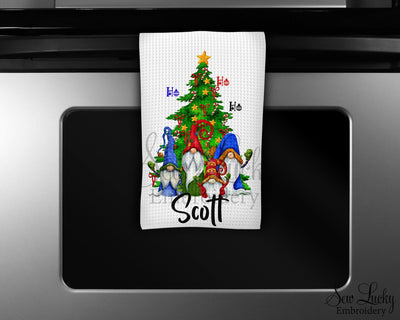 Gnome Christmas Tree Personalized Waffle Weave Microfiber Kitchen Towel