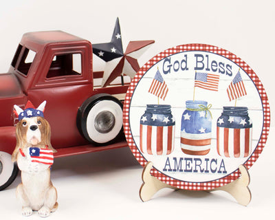 God Bless America Jars Tier Tray Sign and Stand