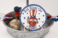 God Bless America Gnome Tier Tray Sign and Stand - Sew Lucky Embroidery