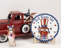 God Bless America Gnome Tier Tray Sign and Stand - Sew Lucky Embroidery
