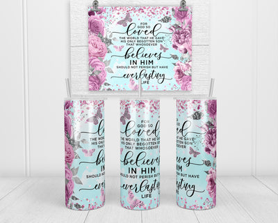 God So Loved 20 oz insulated tumbler with lid and straw