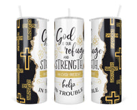 God is Our Refuge 20 oz insulated tumbler with lid and straw - Sew Lucky Embroidery