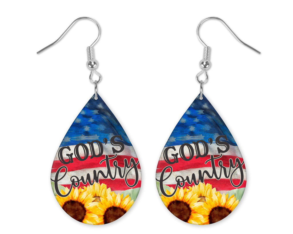 Gods Country Patriotic Teardrop Earrings - Sew Lucky Embroidery