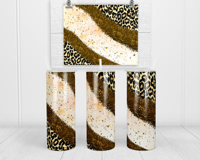 Gold Glitter and Leopard 20 oz insulated tumbler with lid and straw